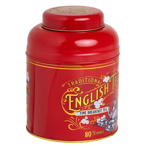 New English Teas, Vintage Victorian Caddy in red with 80 Teabags, English Breakfast Tea
