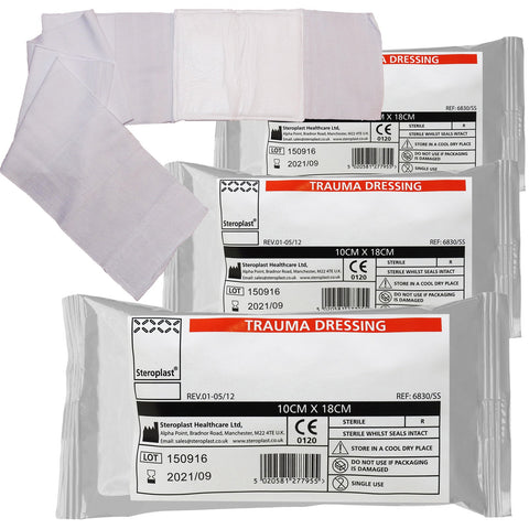 Steroplast Trauma Wound Injury FFD Haemostatic Bleed Control Field Sterile Bandage Dressing - 10cm x 18cm (3 Pack)