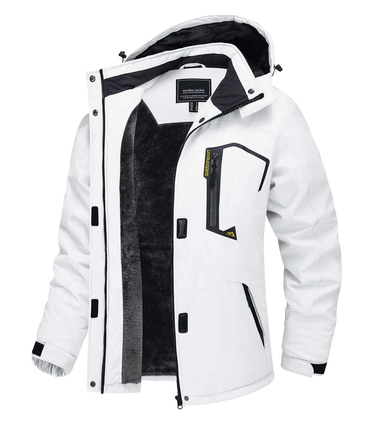 TACVASEN Ladies Waterproof Jackets Outdoor Hiking Walking Coat Winter Women Hooded Rain Jacket Windproof Warm Fleece Thermal Ski Coats White