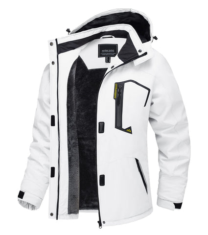 TACVASEN Ladies Waterproof Jackets Outdoor Hiking Walking Coat Winter Women Hooded Rain Jacket Windproof Warm Fleece Thermal Ski Coats White