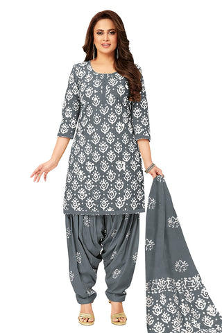 Miraan Women's Unstitched Cotton Batik Salwar Suit printed material Free Size Grey