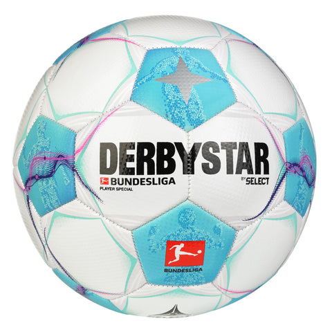 Derbystar Bundesliga Football Player Special of the Season 24/25 - Unisex Football Size 5 in the Design of the Official Match Ball of the Football Bundesliga, White Blue Pink