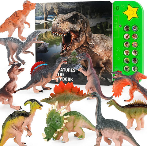 beefox Toddler Dinosaur Sound Book Toy with 12 Realistic Figures - Educational & Interactive Dinosaur Toys for Boys and Girls Age 3-7