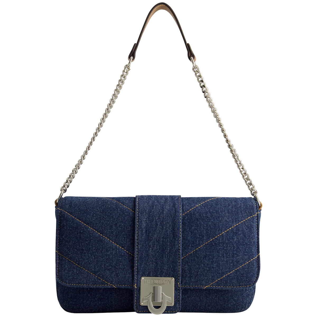 True Religion Women's Shoulder Bag Purse, Mini Handbag with Chain Strap, Dark Denim
