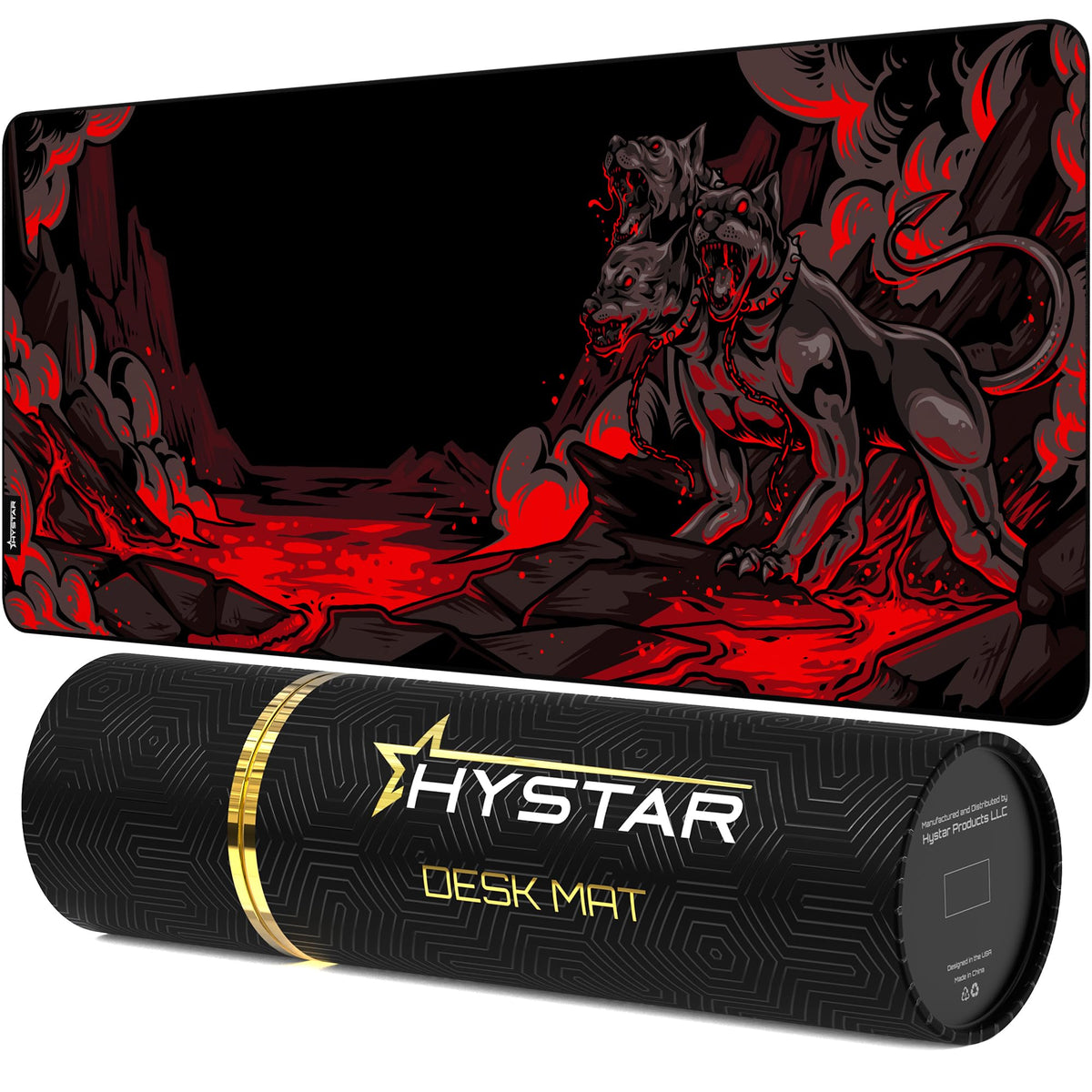 Hystar Extended Gaming Mouse Pad | XXXL 45" x 20" | 5mm Thick, Waterproof Surface, Smooth Polyester Fabric, and Natural Rubber Base | Mythic Cerberus
