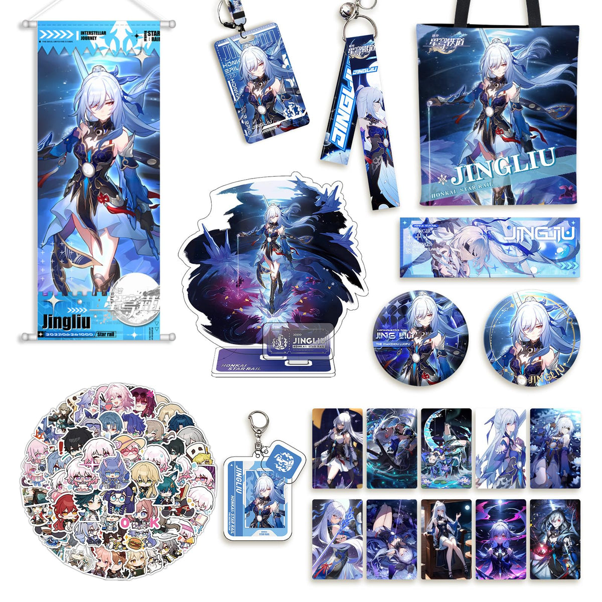 ShioewBy Honkai Star Rail Merch Set - Jingliu Badge, Acrylic Stand, Key Holder - Great Gift for Collectors and Special Occasions