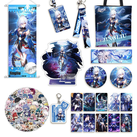 ShioewBy Honkai Star Rail Merch Set - Jingliu Badge, Acrylic Stand, Key Holder - Great Gift for Collectors and Special Occasions