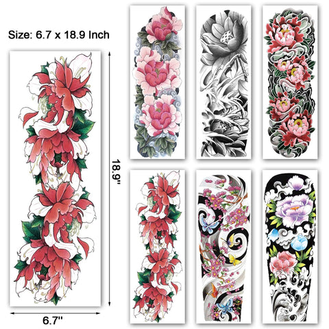 Kotbs 12 Sheets Full Arm Temporary Tattoo, Sexy Temporary Tattoos for Men Women Girls Flowers, Waterproof Full Arm and Half Arm Sleeves Body Tattoo Stickers