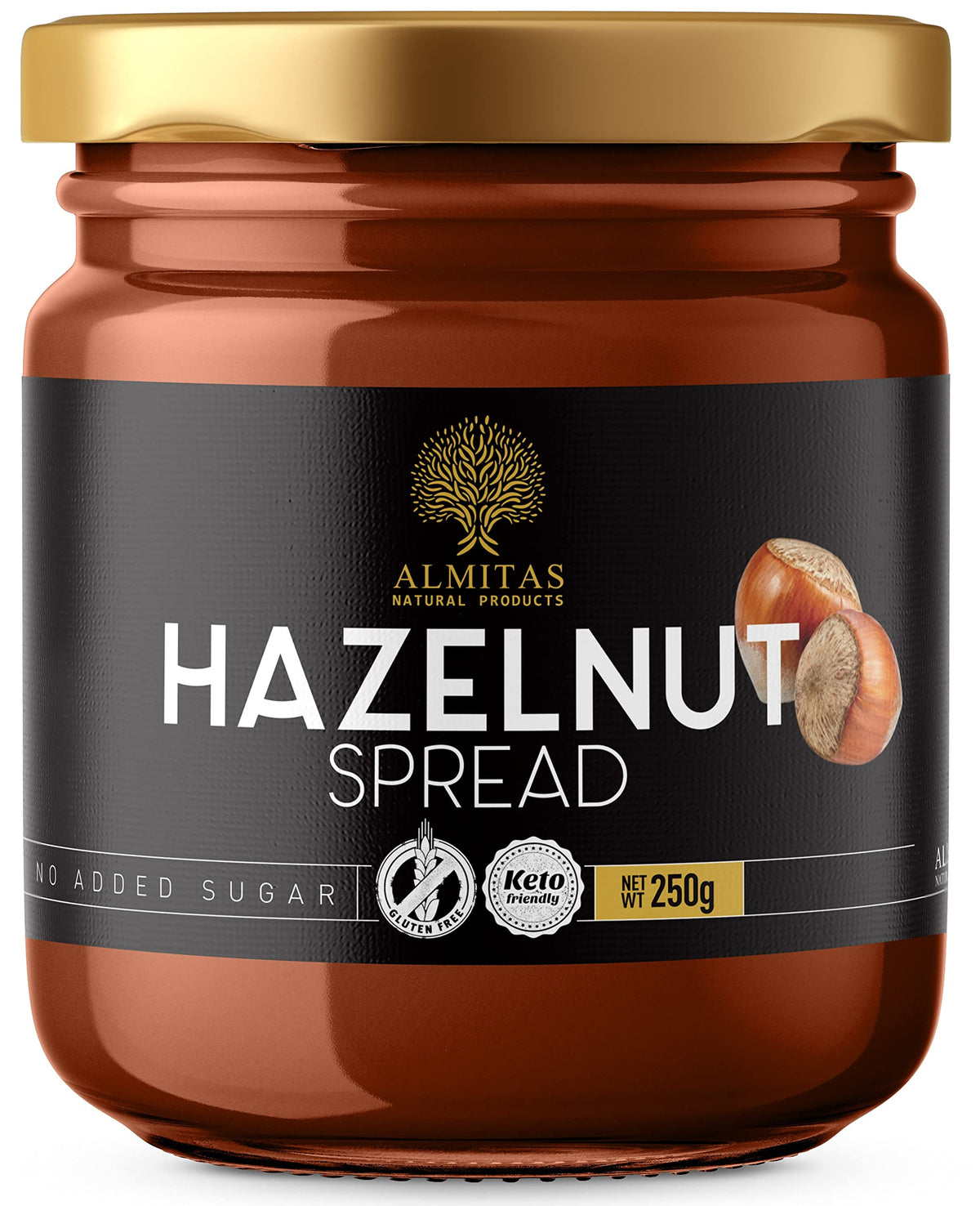 Keto & Vegan Hazelnut Chocolate Spread (250g) May Need to be Heated to be Spreadable, Keto Snack with 1.1g Net Carb