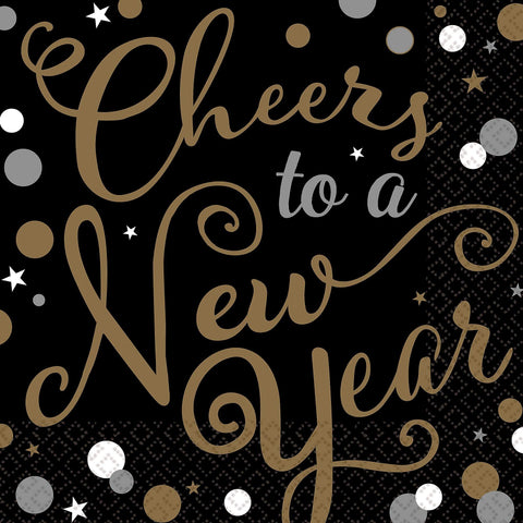 Elegant New Year Party Cheers to a New Year Luncheon Napkins Tableware, Black, Paper, 6.5" x 6.5", Pack of 36