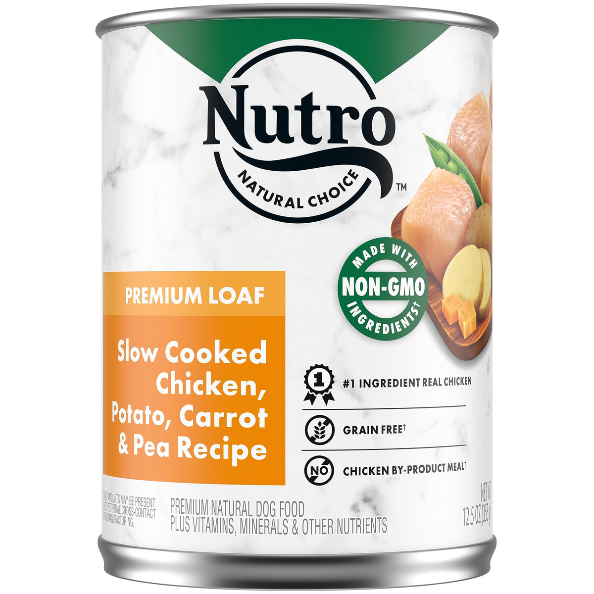 NUTRO PREMIUM LOAF Adult Natural Grain Free Wet Dog Food Slow Cooked Chicken, Potato, Carrot & Pea Recipe, 12.5 oz. Cans (Pack of 12)
