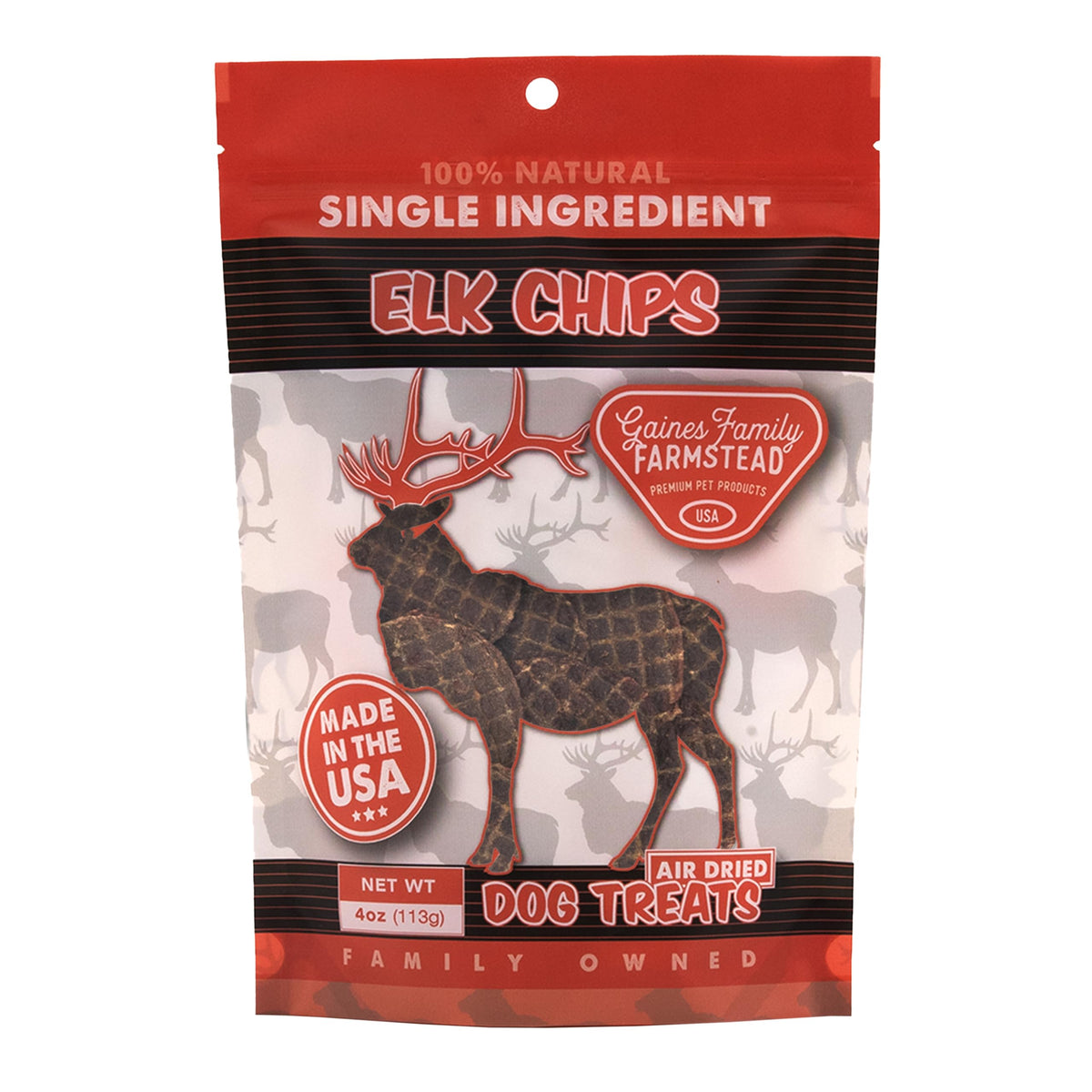 Gaines Family Farmstead Elk Chips for Dogs, All-Natural, Grain-Free, Soy-Free, Dye-Free, Healthy Dog Treats for All Ages & Breeds, Puppies, Made in USA, 4 oz