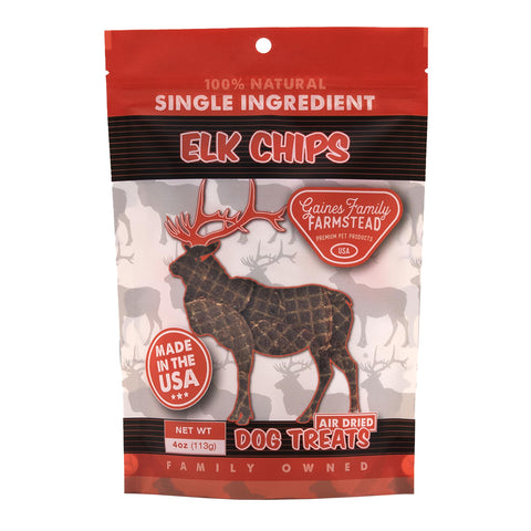 Gaines Family Farmstead Elk Chips for Dogs, All-Natural, Grain-Free, Soy-Free, Dye-Free, Healthy Dog Treats for All Ages & Breeds, Puppies, Made in USA, 4 oz