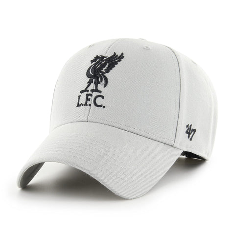 47 Liverpool FC MVP Unisex Baseball Cap, Hook & Loop Strap, Black Logo, Colour Grey