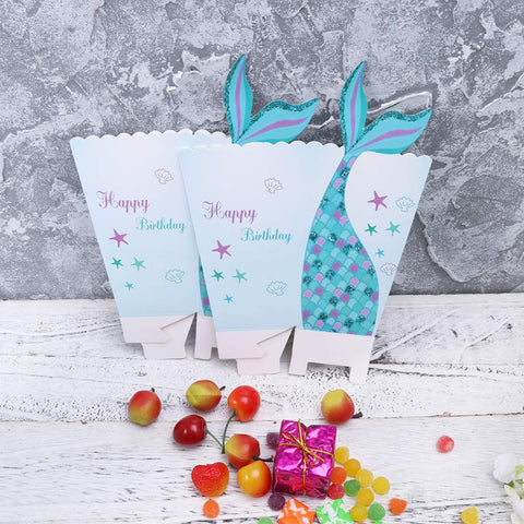 Amosfun 12pcs Mermaid Popcorn Boxes Popcorn Holders Cups Treat Paper Containers Candy Favor Boxes Set Kids Girls Birthday Party Favors Supplies Baby Shower Decorations