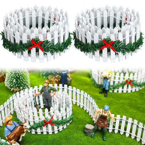35 Inch Christmas Fairy Garden Fence Miniature Fairy Garden Accessories Wooden Decorative White Picket Fence Mini Fence Small Garden Fence for Christmas Dollhouse Mini Village Landscape (2 Pieces)