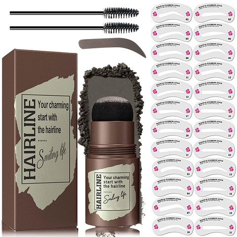 Eyebrow Stamp Stencil Kit,Brow Stamp Shaping Kit with 24 Reusable Stencils & 2 Eyebrow Brushes Eye Brow Makeup,Long Lasting Waterproof Eyebrow Stamp Pomade for Women(Black)