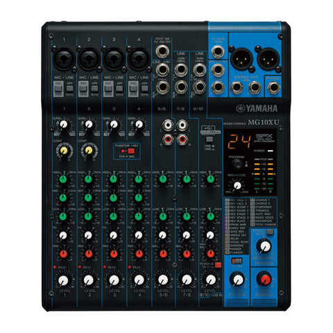 Yamaha MG10XU 10-Channel Analog Mixer, with 4 Microphone Preamps, 3 Dedicated Stereo Line Channels, 1 Aux Send, EQ, 1-knob Compressors, and Digital Effects