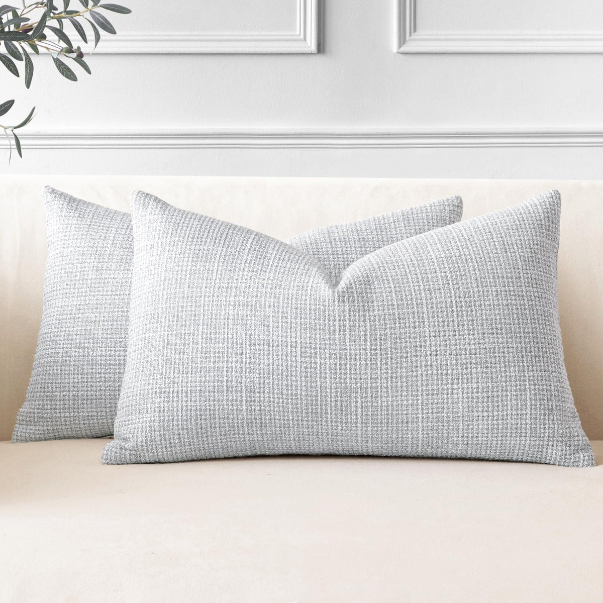 JOTOM Set of 2 Cushion Covers 40x60 cm Linen Blue Grey Decorative Throw Pillow Covers 16x24 Inch Lumbar Cushion Case Home Decor Pillowcases for Couch Sofa Living Room Bed (Blue Grey)