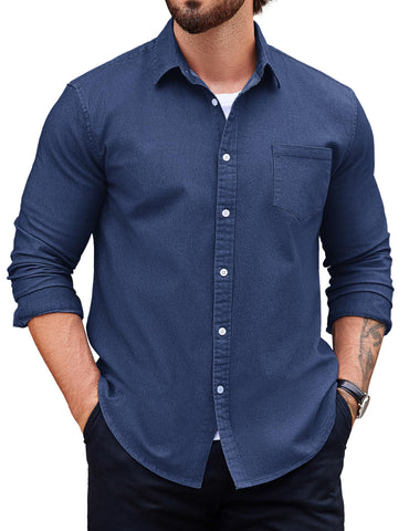 COOFANDY Mens Casual Dress Shirt Long Sleeve Button Down Shirts Untucked Shirts Slim Fit Blue