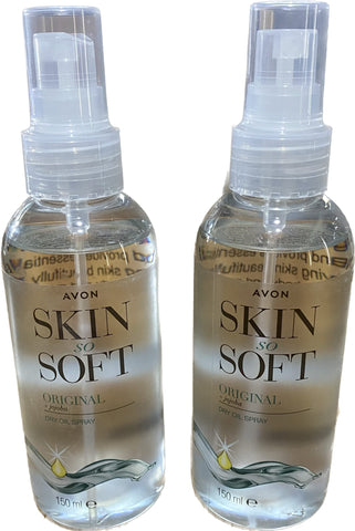 2 x Avon Skin So Soft Dry Oil Body Spray Insect Mosquito Mosi Repellant Properties