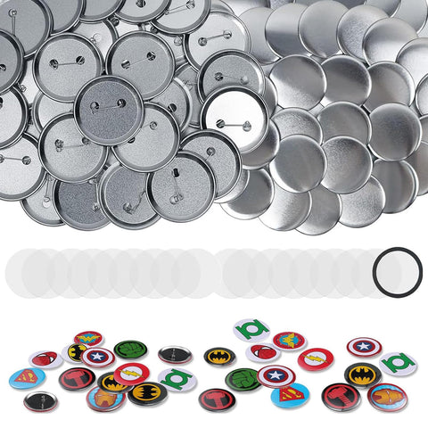 Button Maker Supplies, 100 PCS 58mm/2.25 inch Pin Making Kit for Button Maker Machine,Metal Button Badge Sets with Metal Shell Back Cover, Transparent Film, Paper