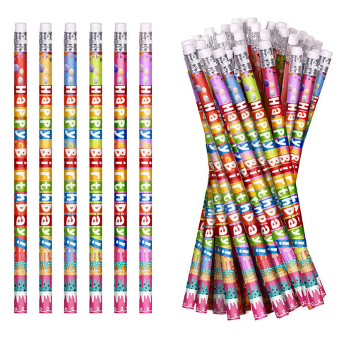 emzrivo 24 Pcs Happy Birthday Pencils Colorful Birthday Pencil for Students Wooden Pencils with Erasers Birthday Pencils for Teacher Classroom Reward Birthday Party Supplies, 6 Style(24)