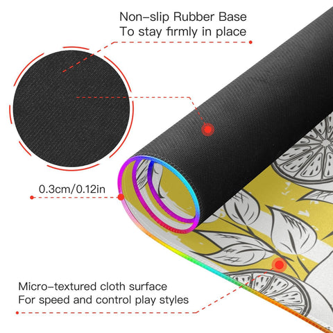 Fruits Lemon Pattern Wireless Charging Mouse Pad for Mobile Phone Extra Large Gaming Mousepad with 13 Lighting Modes Mouse Mat for Gaming MacBook PC Laptop Desk Office Home