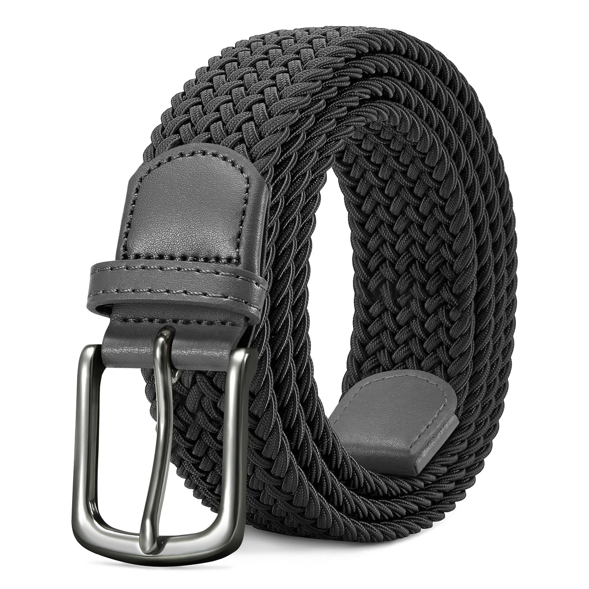 LAKIDAY Elastic Fabric Belt Belt for Men Stretchy Braided Web Belt Elastic for Casual Golf Jeans 3.5cm Length 120cm,Grey