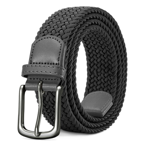 LAKIDAY Elastic Fabric Belt Belt for Men Stretchy Braided Web Belt Elastic for Casual Golf Jeans 3.5cm Length 120cm,Grey