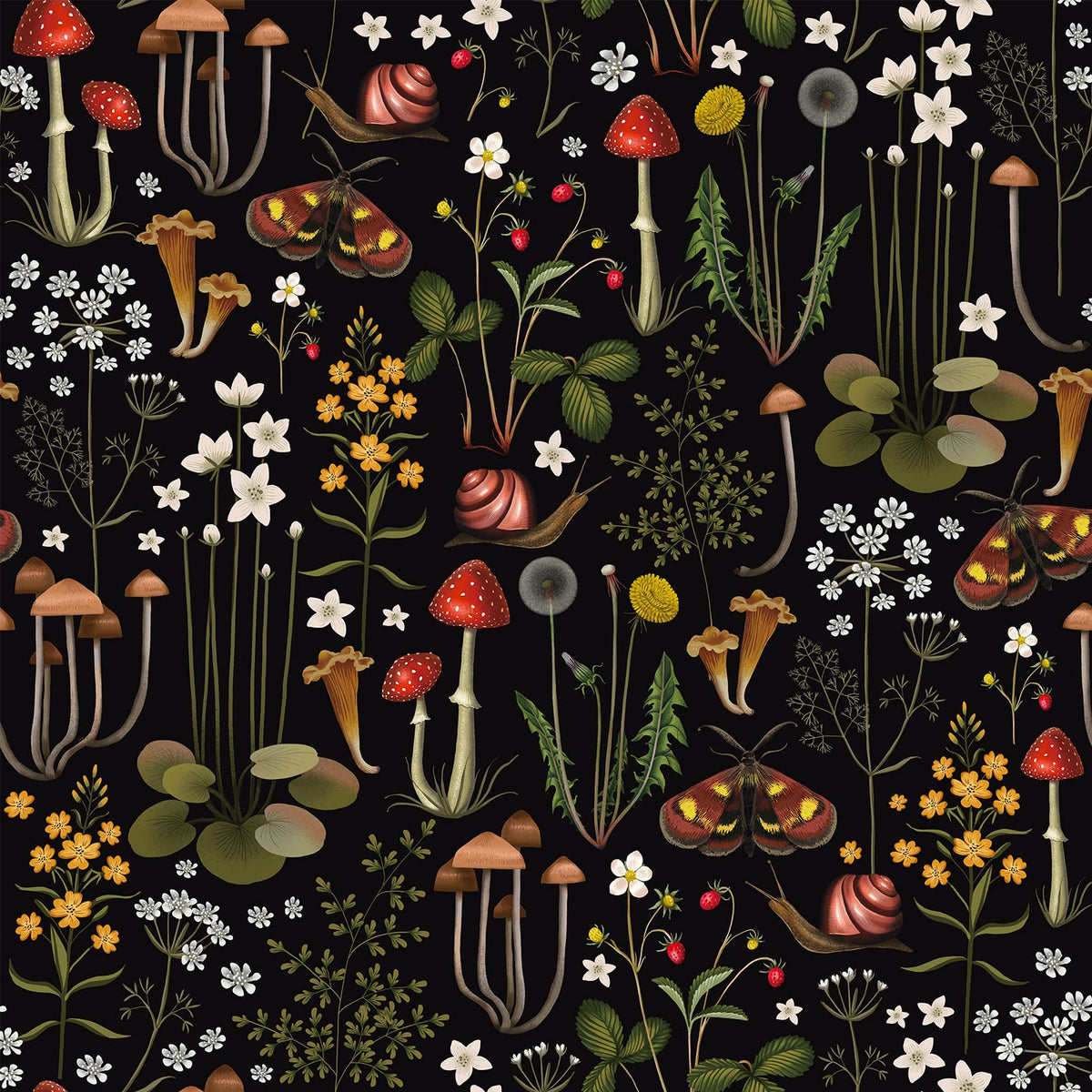 VEELIKE Black Fairy Forest Wallpaper Peel and Stick Moody Mushrooms Floral Wallpaper Mural 17.7''x118'' Dark Botanical Wallpaper Removable Self Adhesive Contact Paper Wall DÃ©cor for Bedroom Kids Room