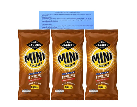 BBQ Smoky Barbecue Flavour Mini Cheddars Jacobs Crisp Snacks 3 x Multi Packs at Least 18 Bags Ideal School Lunch Box Picnic Car Journey with Exclusive Recipe Tips Sheet from Kingdom Supplies