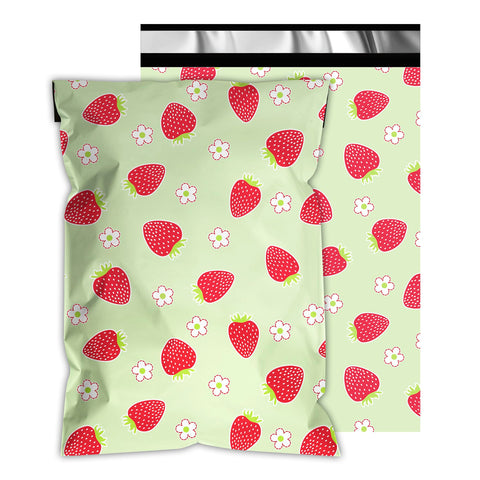 Poly Mailers 10x13 Inch 25 Pcs - Strawberries printed Shipping Bags, 2.4mil Thickness, Waterproof and Tear Resistant Mailing Envelopes, Self-Sealing Packaging Bags for Small Business