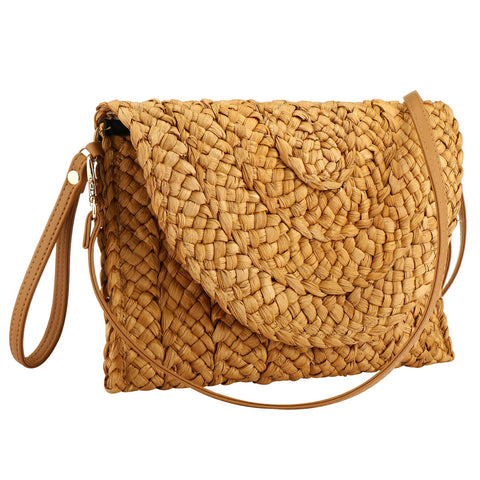 Summer Beach Bags for Women Straw Clutch Woven Handbag Straw Crossbody Bag (Coffee Color)