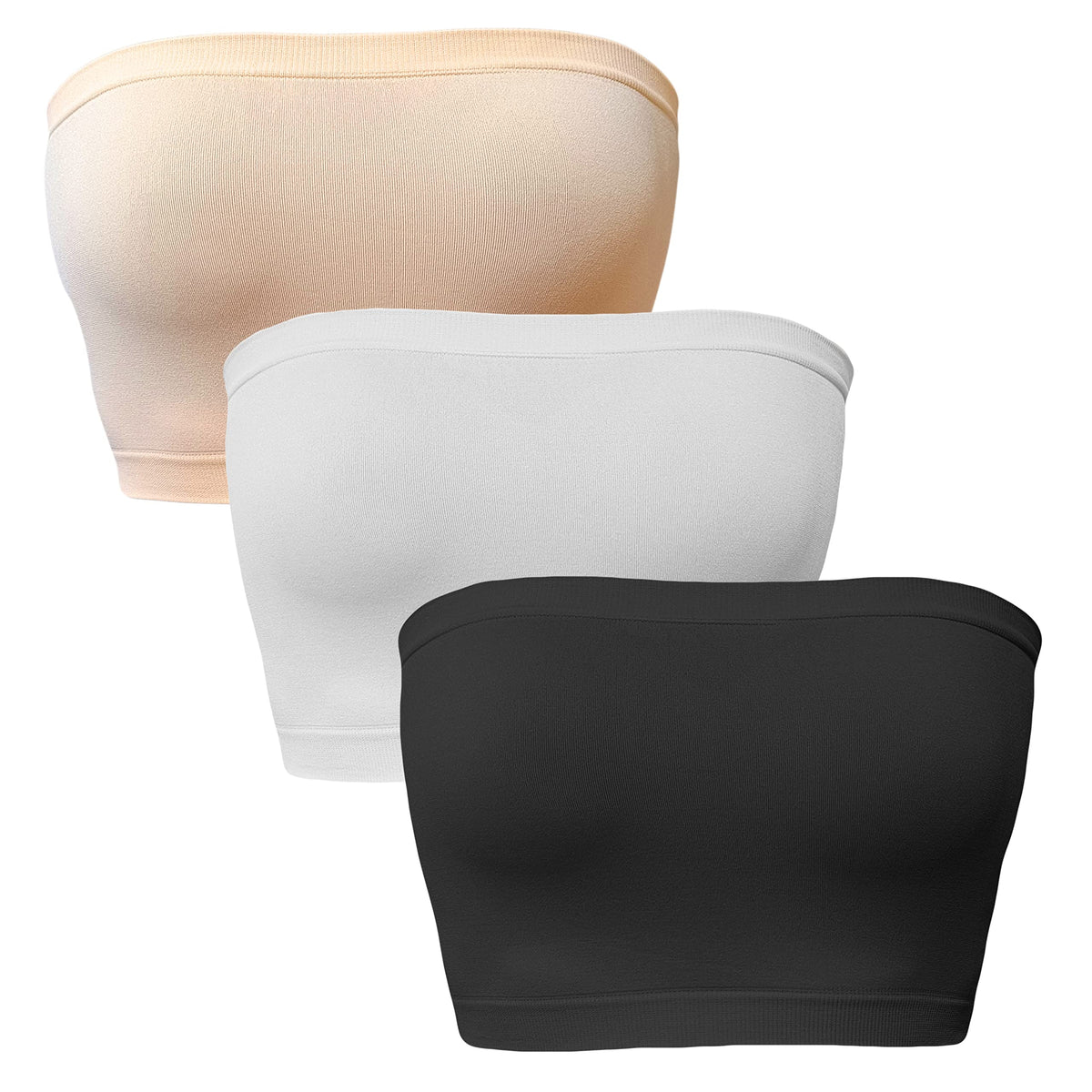 Qianuer 3 Pieces Women's Strapless Bandeau Bra Tube Top Seamless Stretchy Non Padded Bandeau Bralette