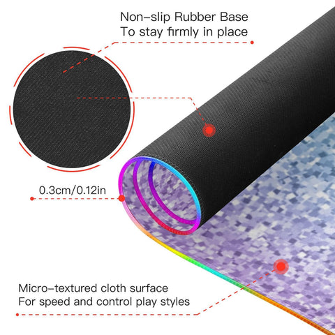 Gradient Colorful Glitter Wireless Charging Mouse Pad for Mobile Phone Extra Large Gaming Mousepad with 13 Lighting Modes Mouse Mat for Gaming MacBook PC Laptop Desk Office Home
