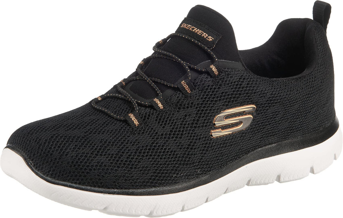 Skechers Women's Summits Leopard Spot Trainers, Black Black Mesh Rose Gold Trim Bkrg, 8