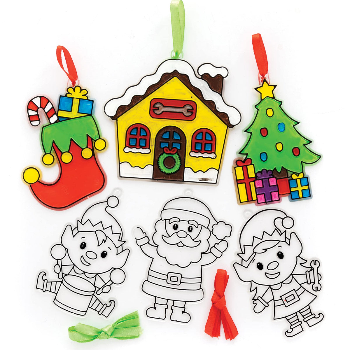 Baker Ross Santas Workshop Suncatcher Decoration - Pack of 10, Kids Paint Your Own Christmas Decoration, Christmas Bauble Arts and Crafts (FE860), Red