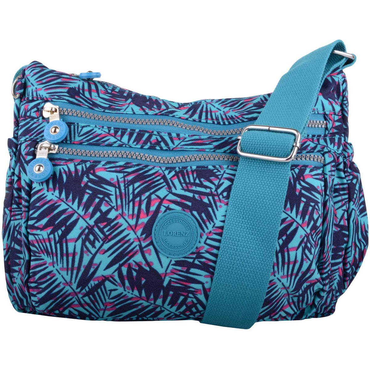 Womens Medium Lightweight Patterned Cross Body/Shoulder Bag - Turquoise Palms