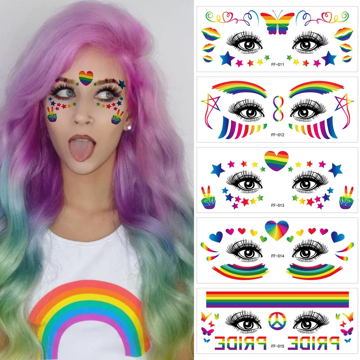 Generic Rainbow Temporary Tattoos 10 Sheets Gay Pirde Tattoos Butterfly/Heart/Rainbow Face Tattoos Waterproof LGBT Fake Tattoos Stickers for Rainbow Party Pirde Month Parades Celebrations Decorations
