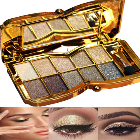 Generic Glitter Eyeshadow Palette,10 Colors Shimmer Eyeshadow Palette Gold Eyeshadow Highly Pigmented Long Lasting Waterproof Sweatproof Eye Shadow Palette Makeup for Women Eye Shadow Palette Makeup
