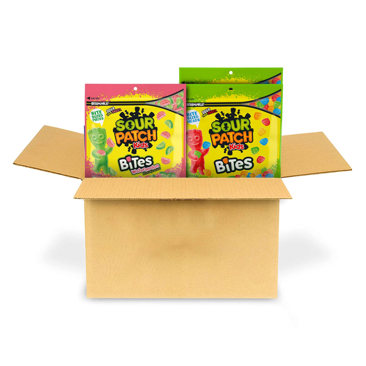 SOUR PATCH KIDS Bites Original and Watermelon Soft & Chewy Candy Variety Pack, Bulk Candy, 3 - 12 oz Bags