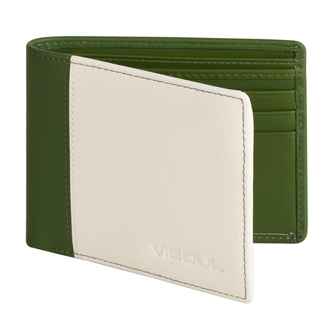 VISOUL Leather Bi-fold Wallets for Men with RFID Blocking Two Tone, Compact MenÂ¡Â¯s Wallet with 1 ID Window and 2 Cash Compartments, White and Green, Compact Bifold Wallet