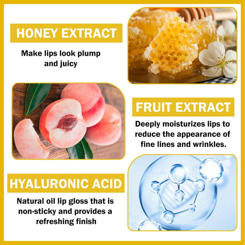 ZHISHUDL Honey Lip Oil Lip Gloss Plumping Lip Gloss Oil Long Lasting Nourishing Lip Glow Oil Non-Sticky Lip Care Products Gift for Women - 02 Honey Flavor