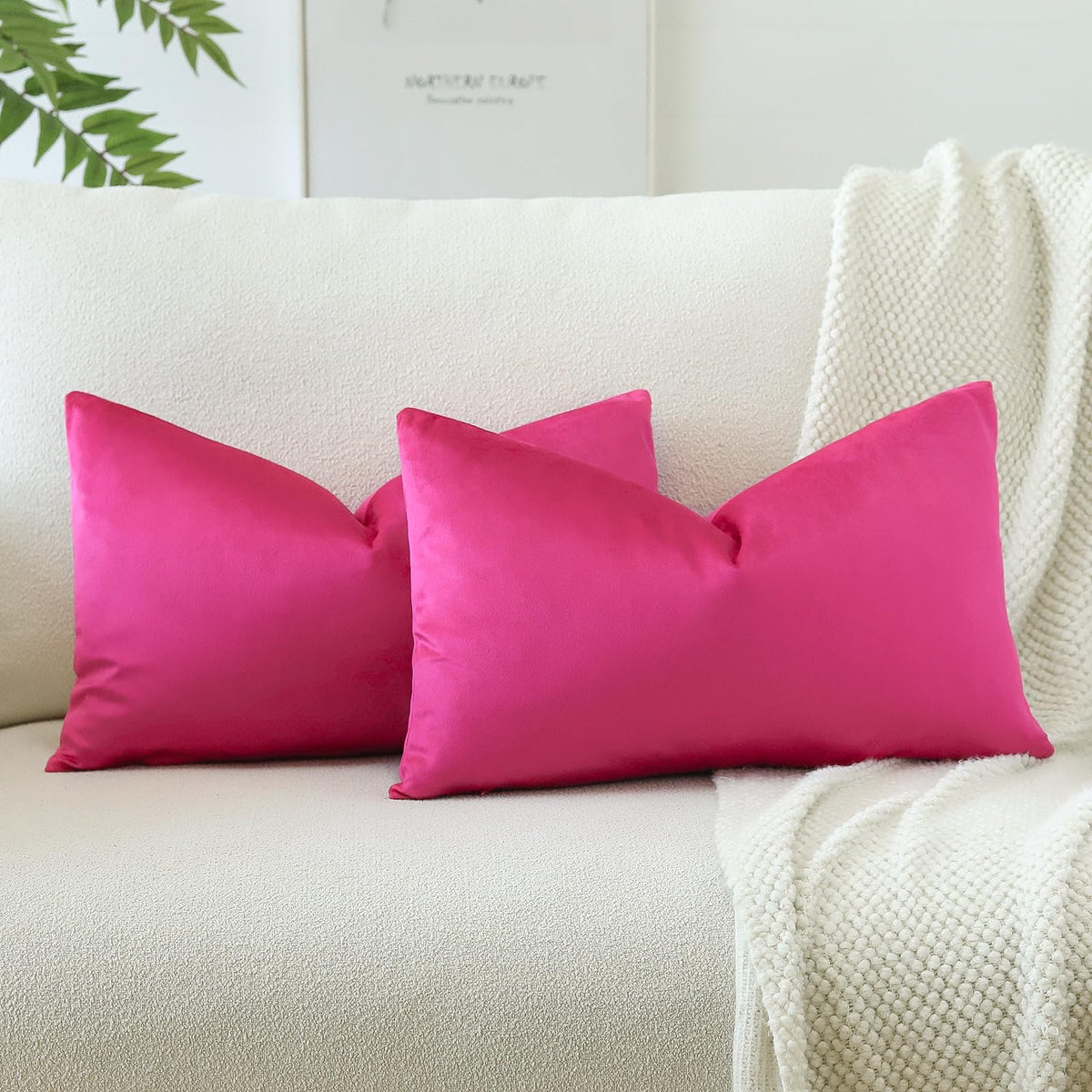 JOTOM Velvet Soft Solid Throw Pillow Case 40x60 cm Decorative Throw Pillow Covers Soft Lumbar Cushion Case Couch Home Decor Cushion Covers for Sofa Bedroom 16x24 Inch Set of 2 (Hot Pink)