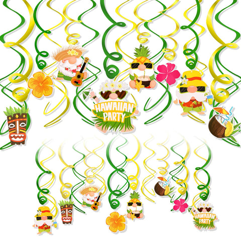 Konsait 30Count Hawaiian Decorations Luau Party Hanging Swirls, Pineapples Hibiscus Guitar Swirls for Tropical Summer Holiday Beach Pool Party Favors Supplies Decorations