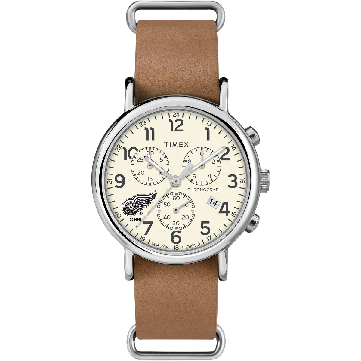 Timex Tribute Men's NHL Weekender Chrono 40mm Watch - Detroit Red Wings with Tan Genuine Leather Slip-Thru Strap