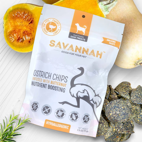 Hypoallergenic Ostrich Dog Treats Chips with Nutritious Butternut - 2.5oz