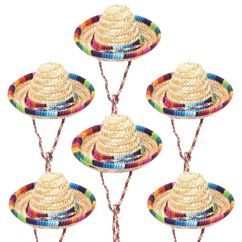 Mini Mexican Sombrero Hats, 6 Pcs Mini Fun Fiesta Straw Hat Cinco De Mayo Fiesta Fabric Straw Sombrero Cute Straw Sombreros for Fiesta Carnival Summer Mexican Theme Fiesta Party Favors