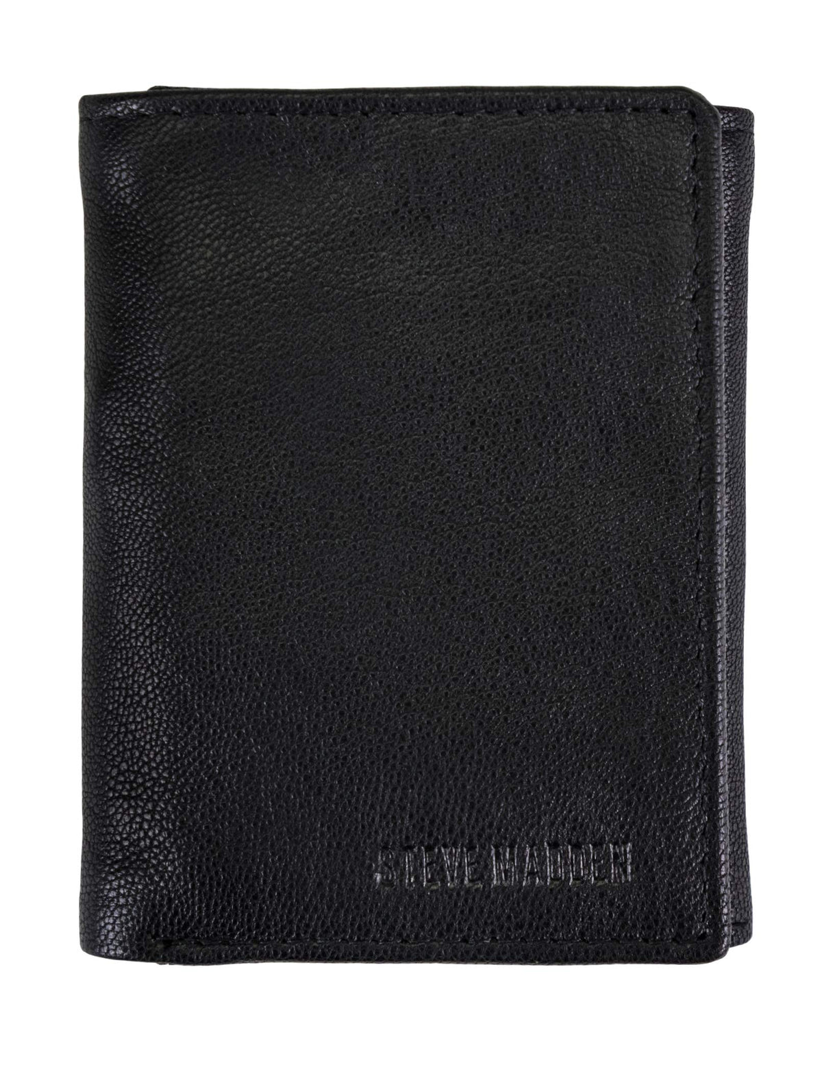 Steve Madden mens Rfid Trifold Wallet With Id Window, Black (Smooth Grain), One Size